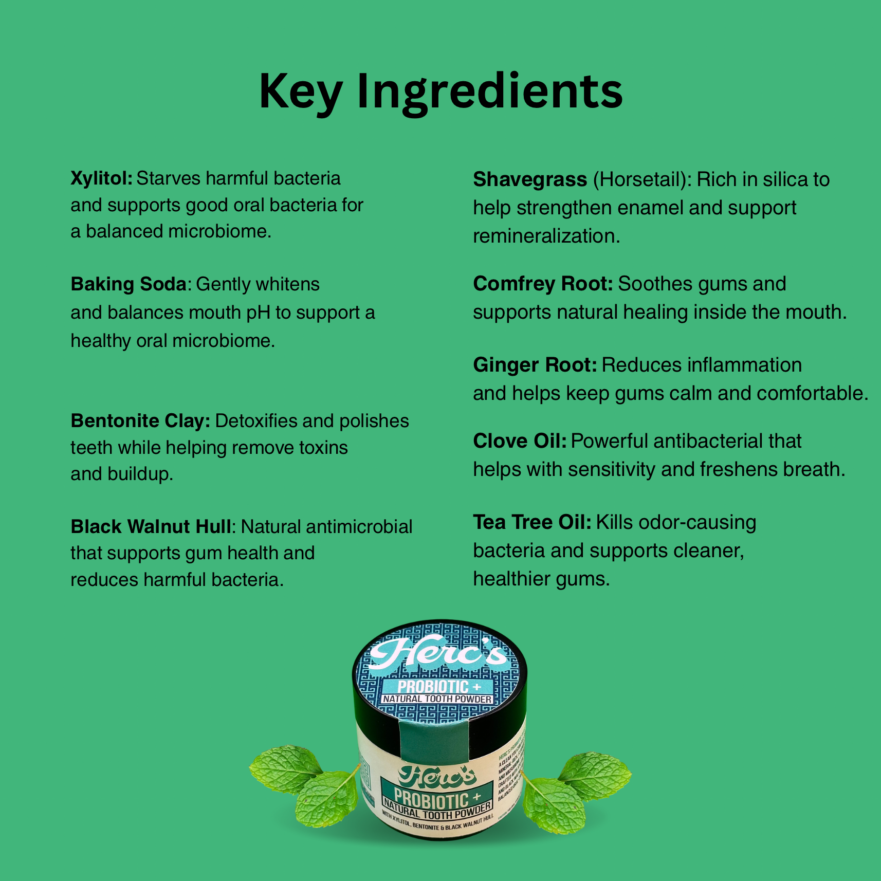 Probiotic Plus Tooth Powder – Natural Oral Microbiome Tooth Powder with Xylitol & Bentonite Clay